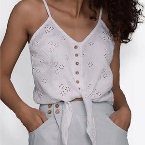 Reistor @ Anthropologie White Eyelet blouse with Button Accents